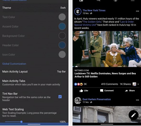 نحوه فعال سازی حالت تاریک در فیس بوک, فعال کردن حالت Dark mode در اپ فیسبوک