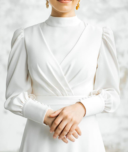 لباس فرمالیته عروس سفید, لباس فرمالیته عروس پوشیده اسپرت, لباس فرمالیته عروس پوشیده ساده