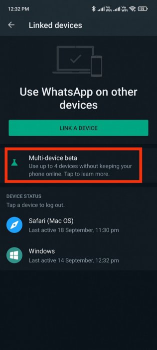فعالیت در واتساپ وب بدون انلاین بودن گوشی درحالت بتا،نسخه بتا چند دستگاه