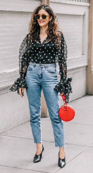 ست بلوز شلوار مام فیت استایل با شلوار مام فیت, شلوار مام فیت با مانتو, شلوار مام فیت