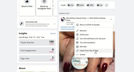 قابلیت های فیس بوک, نحوه پین ​​کردن یک پست در فیس بوک, پست پین کردن فیسبوک