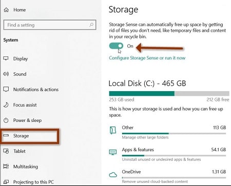 فعال سازی ویژگی storage sense در ویندوز 10, قابلیت storage sense, ویژگی storage sense در ویندوز 10