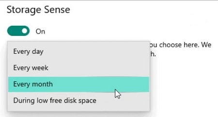 غیر فعال سازی ویژگی Storage sense, نحوه استفاده از Storage sense در ویندوز 10, فعال سازی ویژگی storage sense در ویندوز 10