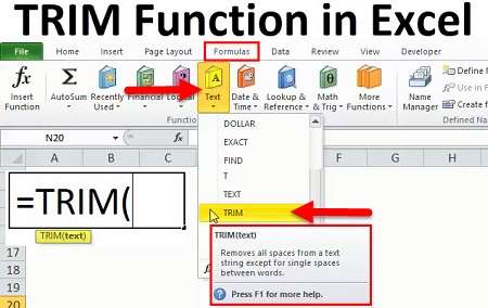 تابع trim در اکسل, تابع trim, کار با تابع trim