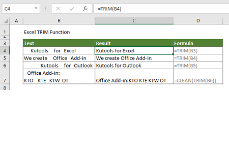 تابع trim در اکسل, تابع trim, کار با تابع trim