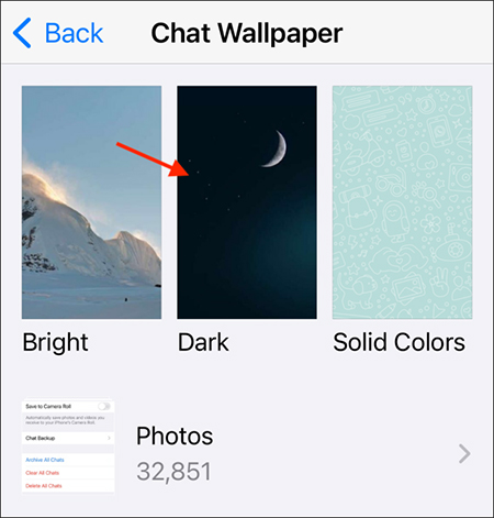 تنظیم حالت تاریک در واتس آپ, تنظیم تصویر زمینه حالت تاریک واتس آپ
