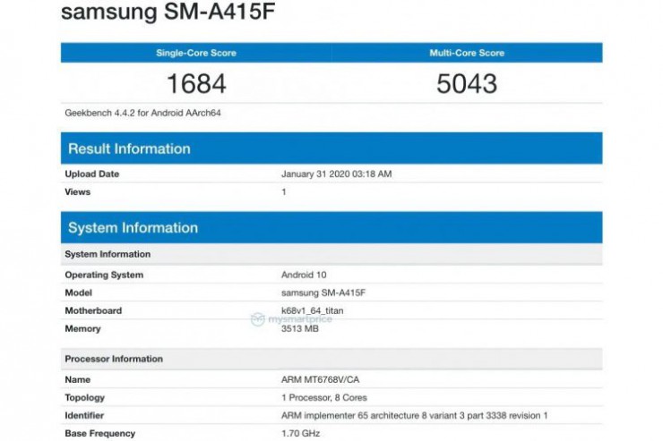 Galaxy A41Geekbench