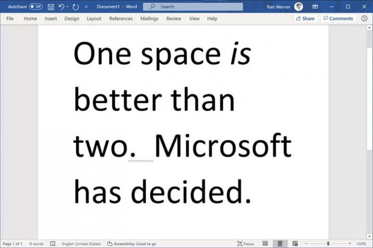 مایکروسافت ورد وجود دو فاصله پشت سر هم را هشدار می‌دهد
