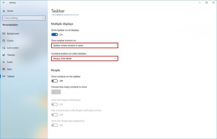 تنظیمات نوار وظیفه Taskbar