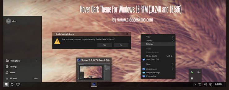 تم مشکی برای ویندوز 10: Hover Dark Aero Theme