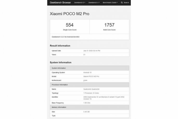 بنچمارک پوکو M2 پرو شیائومی / Poco M2 Pro در گیک بنچ