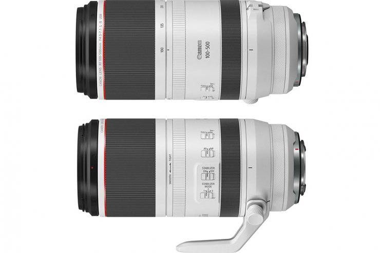 بخش کناری لنز Canon RF 100-500mm f/4-7.1L IS USM نمای نیم رخ