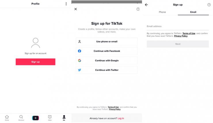 اپلیکیشن تیک تاک صفحه ثبت نام