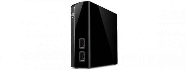 نمای جلو هارد اکسترنال دسکتاپی سیگیت Backup Plus Hub با رنگ مشکی و نمایش دو درگاه USB آن