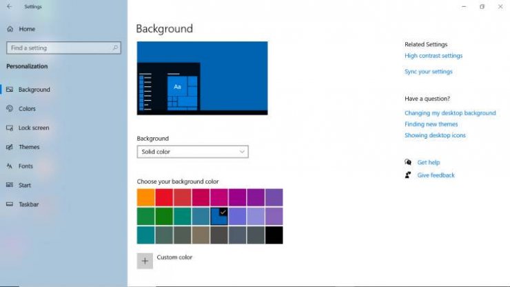 تغییر رنگ پس‌زمینه در ویندوز 10
