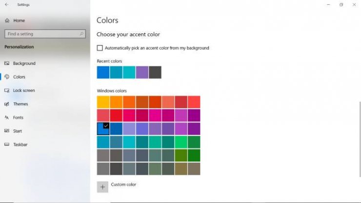 انتخاب رنگ در ویندوز 10