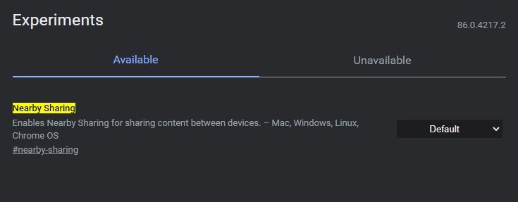 فلگ قابلیت Nearby Share در گوگل کروم