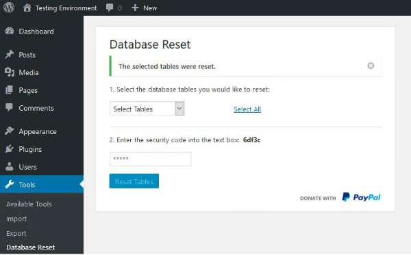 پلاگین Database Reset