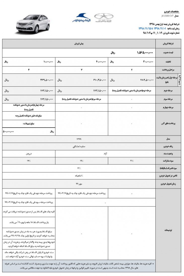 شرایط فروش جک J4 اتوماتیک ویژه بهمن 98 [به‌روزرسانی]