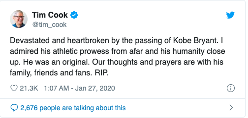واکنش مدیران اپل و مایکروسافت به خبر درگذشت کوبی برایانت، اسطوره بسکتبال دنیا