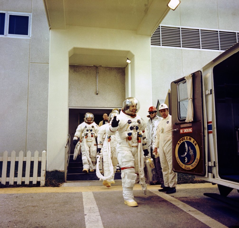 The Apollo 14 crew heads to the launch pad