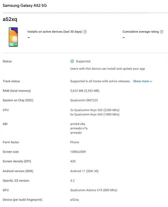 گلکسی A52 در گوگل پلی کنسول رویت شد: تایید اسنپدراگون 750G و ۶ گیگابایت رم