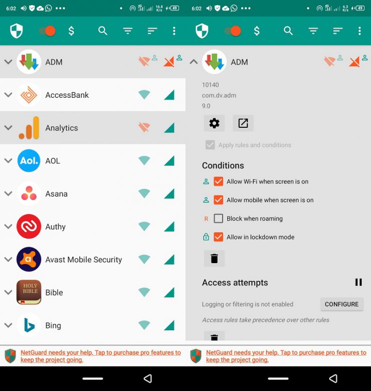 قطع دسترسی برنامه‌ها به اینترنت دیتا