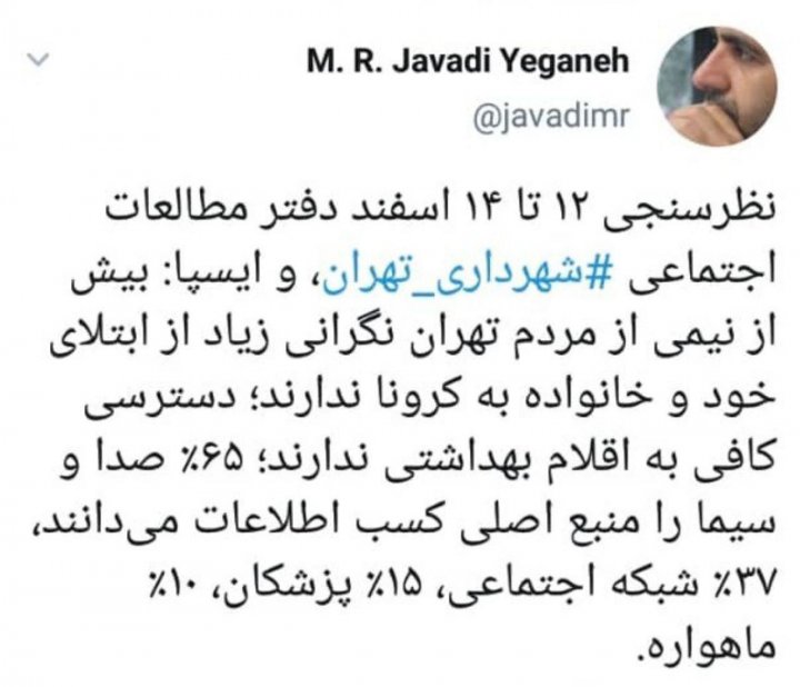 نیمی از تهرانی‌ها نگرانی از ابتلا به ویروس کرونا ندارند