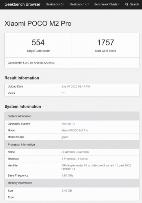 مشخصات شیائومی Poco M2 Pro در گیک‌بنچ فاش شد