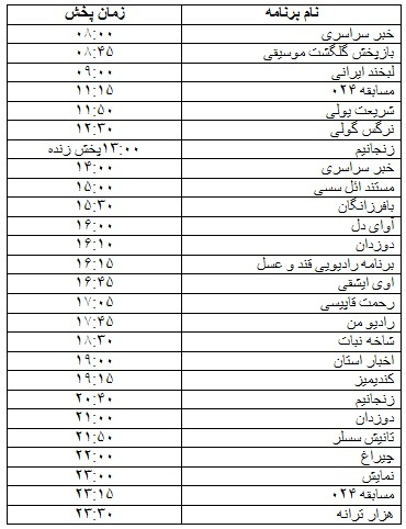 جدول پخش برنامه‌