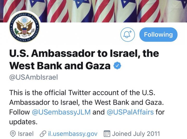 تغییر عنوان توییتر سفیر آمریکا در رژیم صهیونیستی