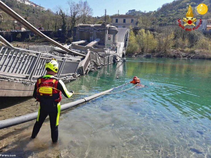 (تصاویر) فروریختن پل ۲۶۰ متری در ایتالیا