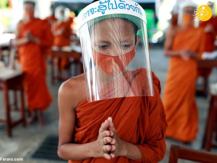 (تصاویر) راهبان تازه کار با ماسک و رعایت فاصله اجتماعی در کلاس
