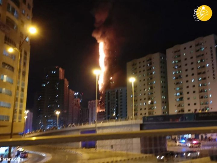 (تصاویر) آتش مهیب در برج امیرنشین شارجه
