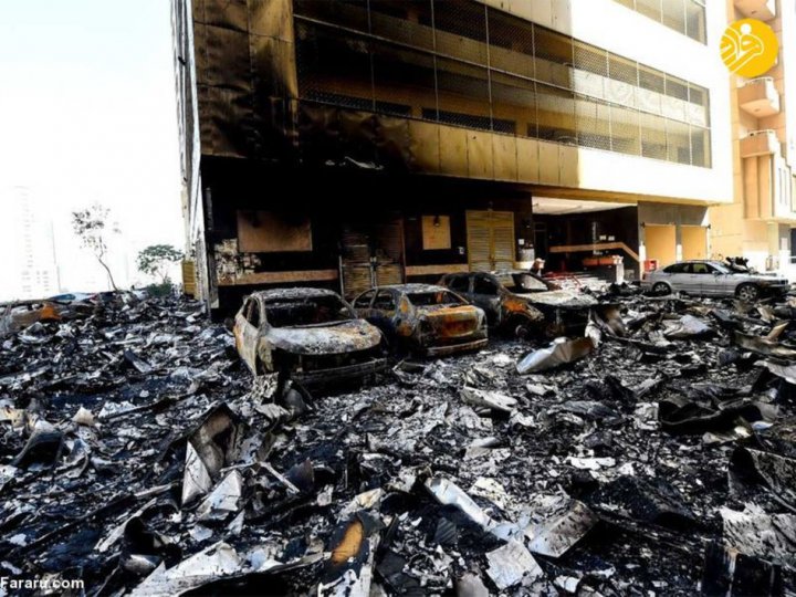 (تصاویر) برج مسکونی شارجه پس از آتش سوزی
