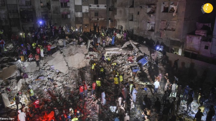 (تصاویر) ریزش ساختمان ۵ طبقه در کراچی پاکستان