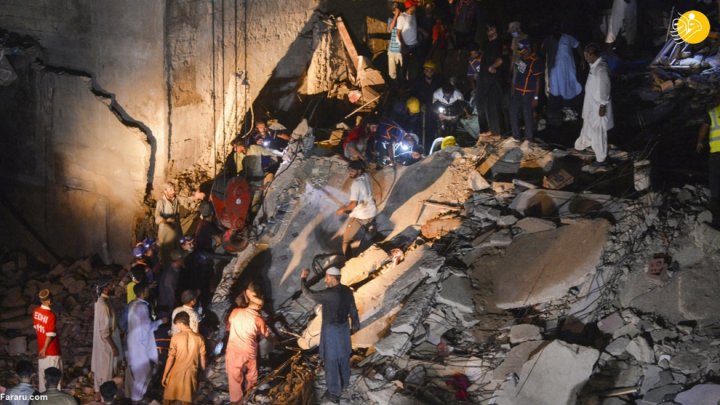(تصاویر) ریزش ساختمان ۵ طبقه در کراچی پاکستان