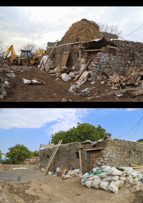 (تصاویر) ساخت و ساز لاک پشتی در روستای زلزله زده ورنکش