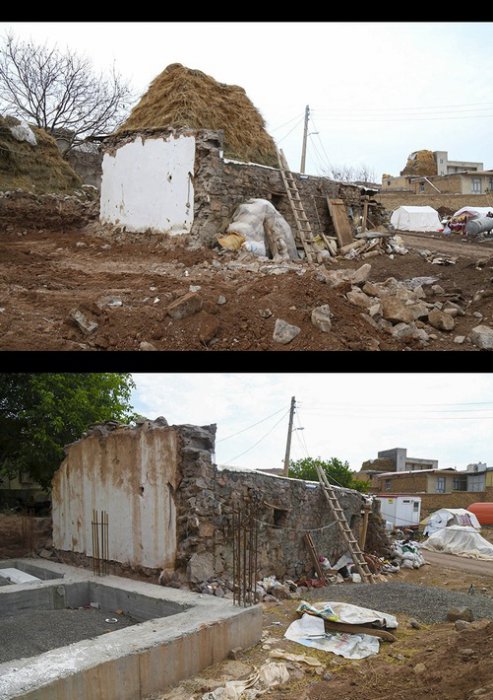 (تصاویر) ساخت و ساز لاک پشتی در روستای زلزله زده ورنکش