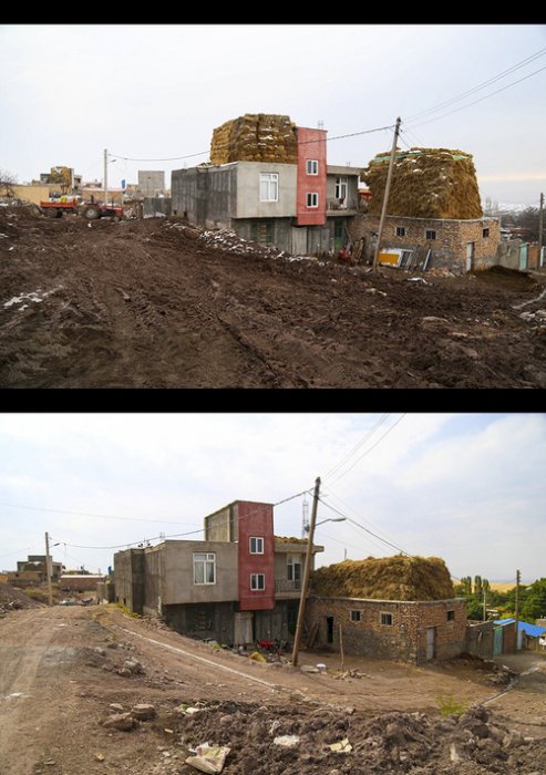 (تصاویر) ساخت و ساز لاک پشتی در روستای زلزله زده ورنکش