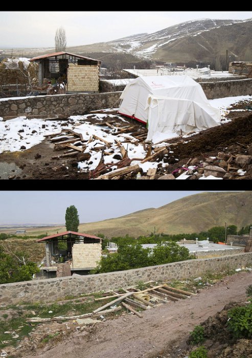 (تصاویر) ساخت و ساز لاک پشتی در روستای زلزله زده ورنکش