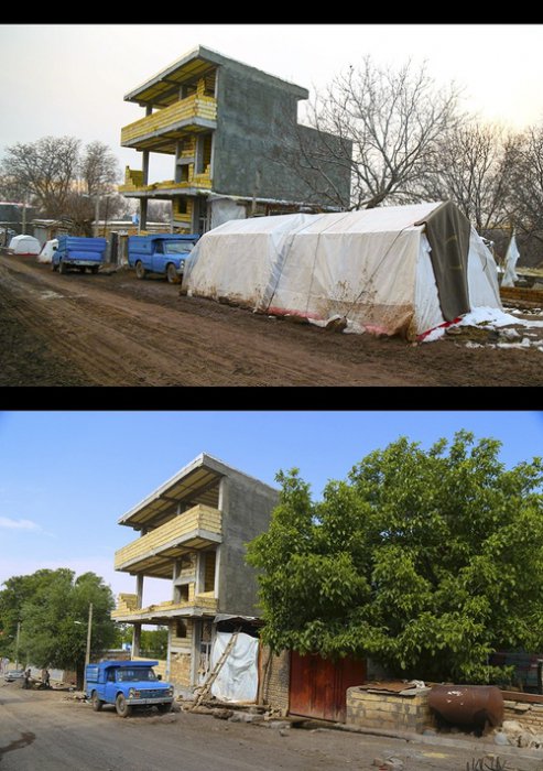 (تصاویر) ساخت و ساز لاک پشتی در روستای زلزله زده ورنکش