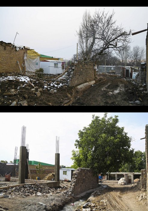 (تصاویر) ساخت و ساز لاک پشتی در روستای زلزله زده ورنکش