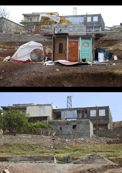 (تصاویر) ساخت و ساز لاک پشتی در روستای زلزله زده ورنکش