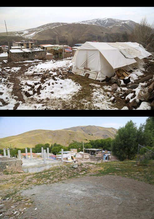 (تصاویر) ساخت و ساز لاک پشتی در روستای زلزله زده ورنکش