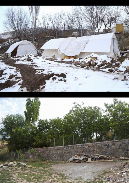 (تصاویر) ساخت و ساز لاک پشتی در روستای زلزله زده ورنکش