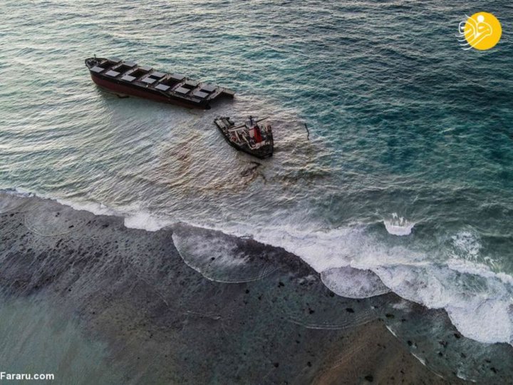 (تصاویر) دو نیم شدن نفتکش ژاپنی در ساحل جزیره موریس