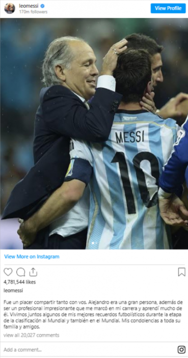 واکنش مسی به درگذشت سرمربی سابق آرژانتین