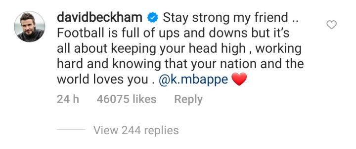 پیام روحیهبخش دیوید بکام برای امباپه (عکس)