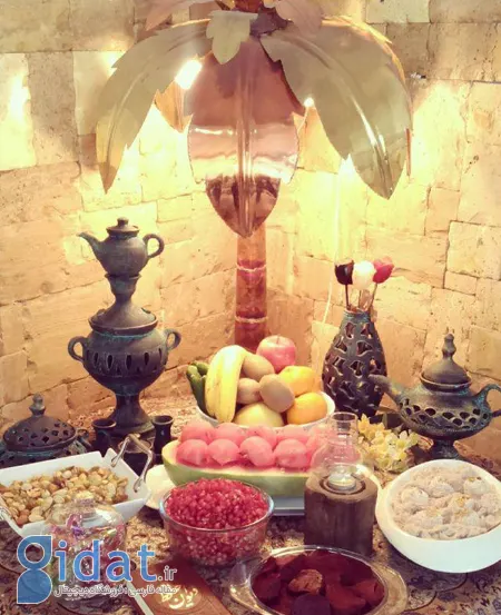 سفره شب یلدا با ظروف مسی,تزیین میز یلدا
